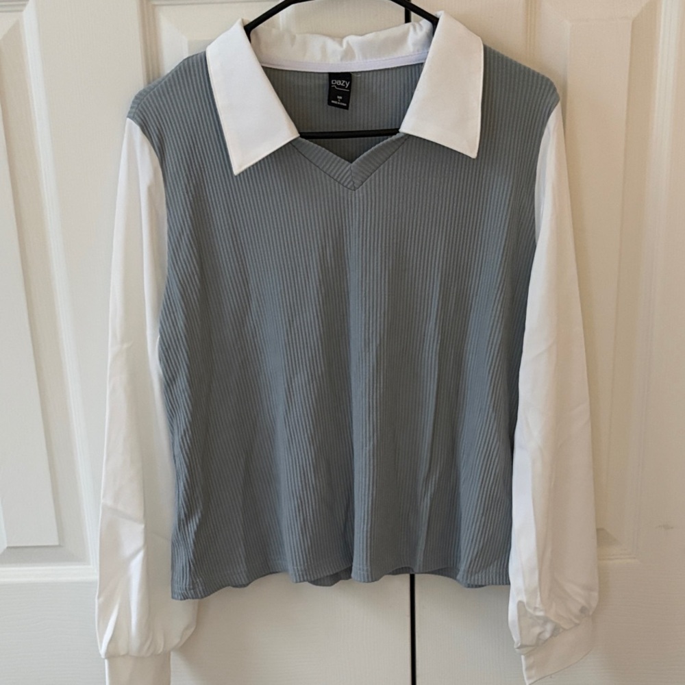 Light Blue and White Collared Blouse